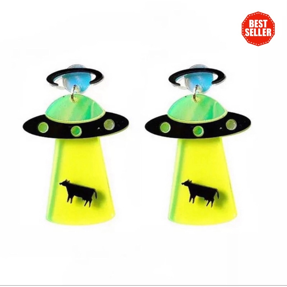 LAST ONE! Moo Cow Spaceship Earrings